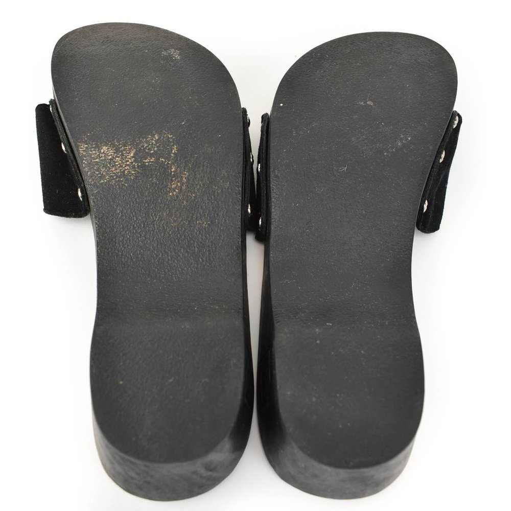 CHANEL: Black, Suede "CC" Logo, Sandals/Slides - Picture 10 of 10